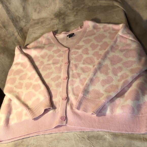 Hot Topic Sweaters - Hot Topic Barbiecore Pink Cow Print Button Down Sweater Cardigan size 3 Pink